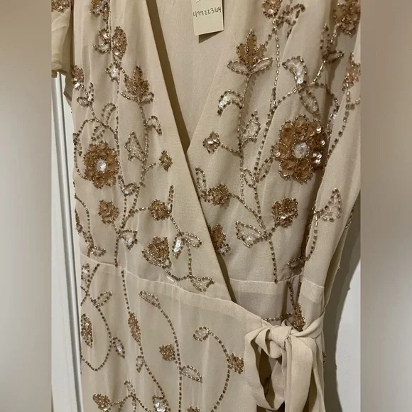 🌺BHLDN Plymouth Wrap Flutter Sleeve Beaded Maxi 👗Gown - Picture 10 of 17